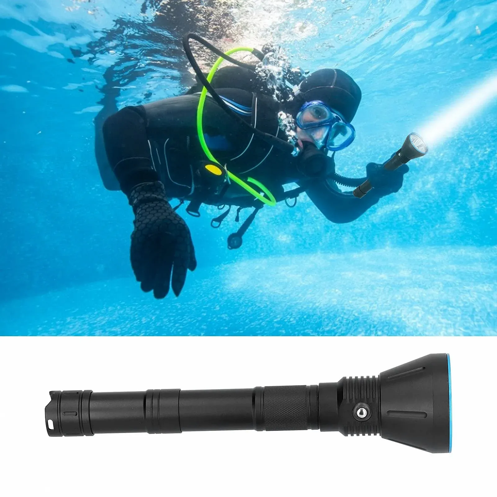 Ліхтар LED Garosa 15000 lm Потужний ліхтар IP68 Водонепроникний професійний для дайвінгу для риболовлі на глибині 150 м, для активного відпочинку, походів та кемпінгу, фото №2