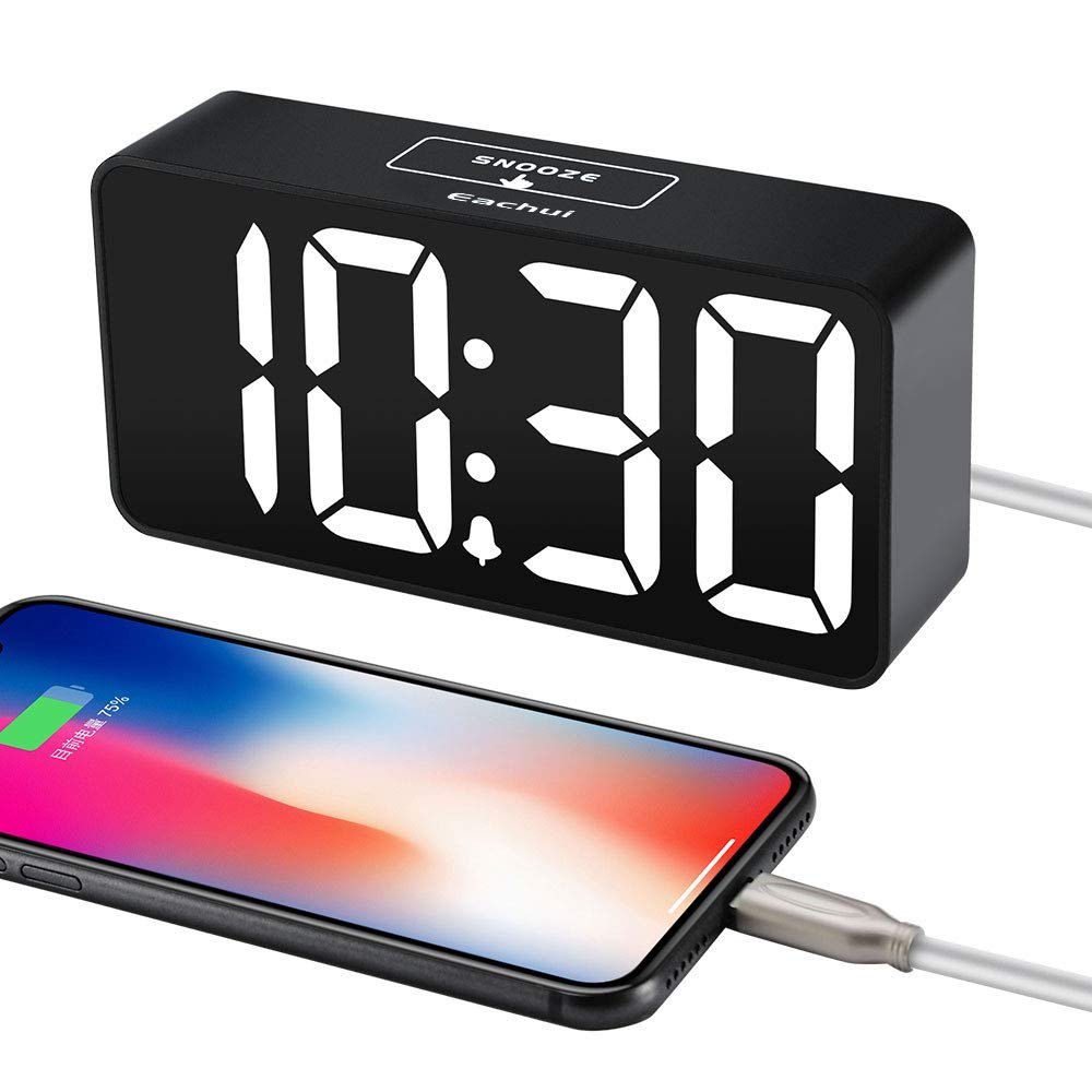Цифровий годинник-будильник Eachui LED з USB портом для зарядки, регулюванням яскравості та гучності, фото №6