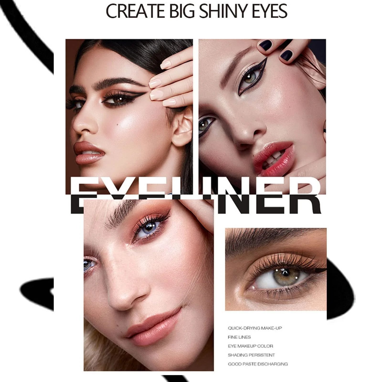 Підводка для очей у маленькому золотому тюбику, ультратонка, швидковисихаюча, чорна, фото №3