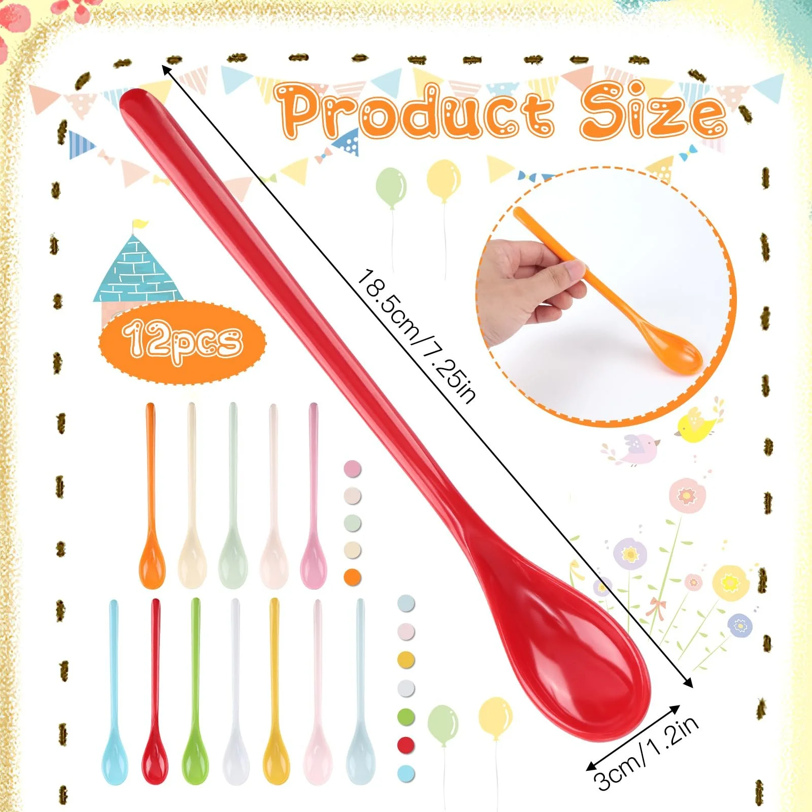 Ложки, набір 12 штук, довгі, різнокольорові, фото №2