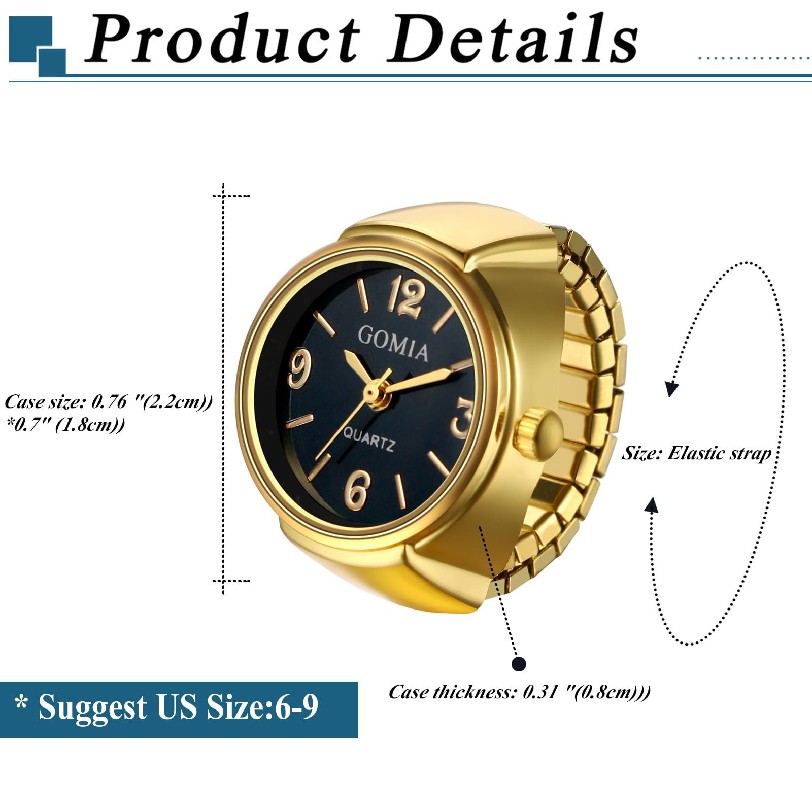 Кільце-годинник Silverora Finger Watch, аналоговий кварцовий, еластичний браслет, кільце на палець, сталь, фото №2