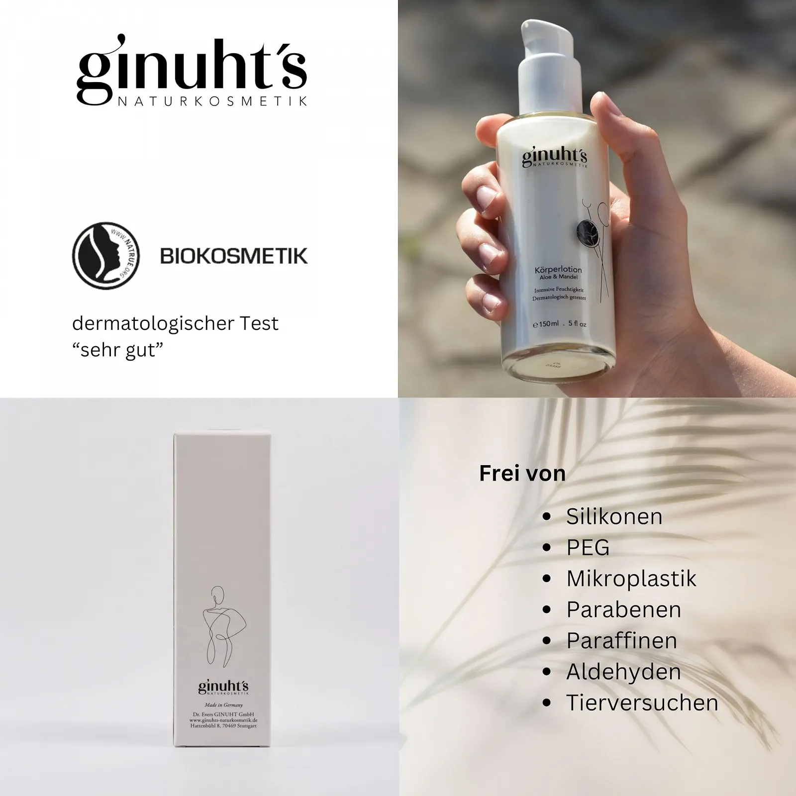 Лосьйон для тіла ginuht's NATURKOSMETIK, Інтенсивний догляд з алое вера та мигдалем, фото №5