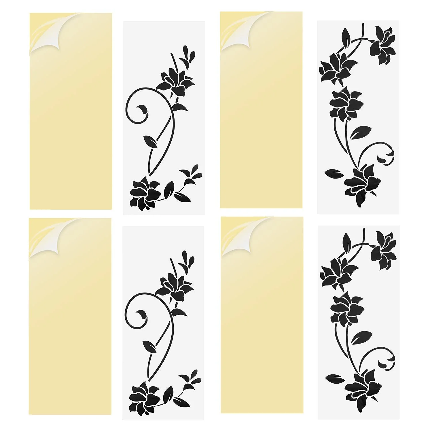 Наклейка на стіну Квітковий орнамент 2 штуки 30 x 105 см Чорна, фото №2