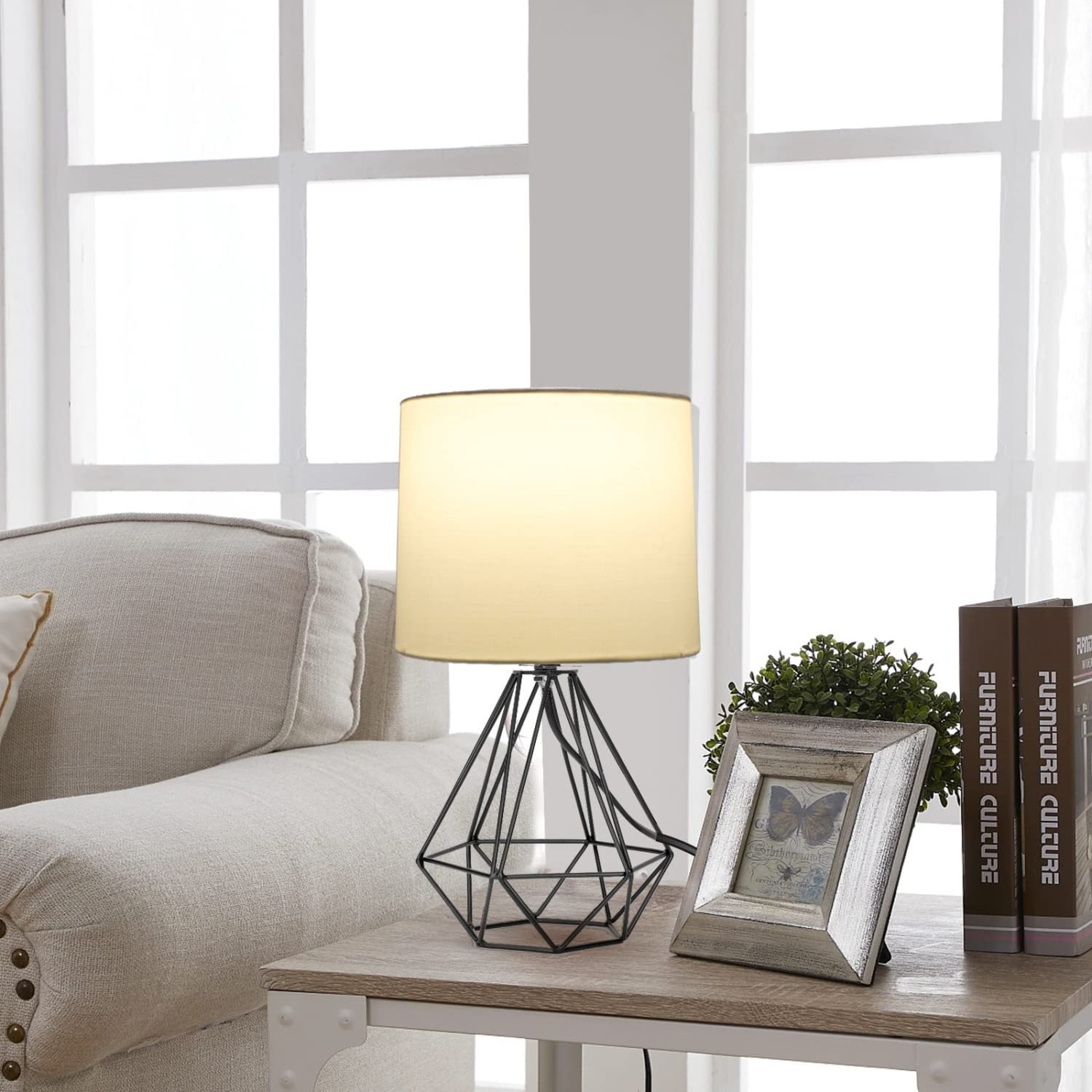 Настільна лампа Aigostar Modern Hollow Block Білий тканинний абажур Металева основа E14, фото №2