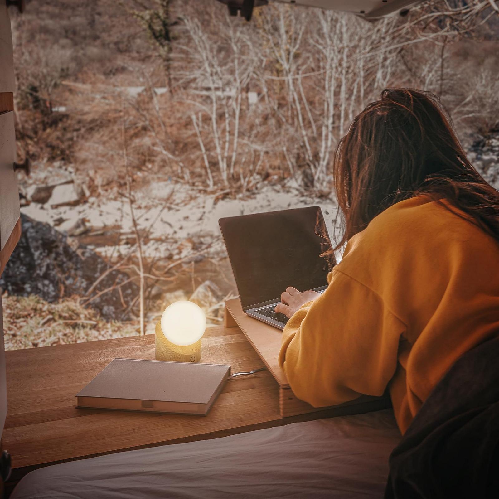 Настольная лампа BRILONER Mini беспроводная LED IP54 сенсорная со сменным аккумулятором шар 10 x 8 x 9 см Дерево, фото №4