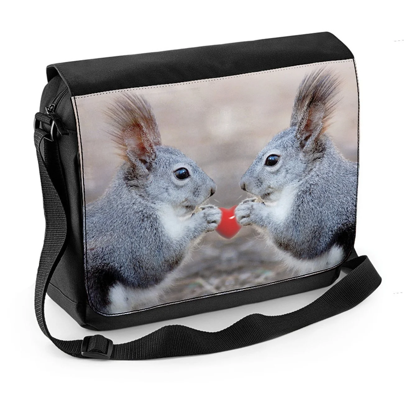 Сумка-месенджер для ноутбука Squirells with Love Heart Black/White, One Size, чорно-білий, Einheitsgröße, фото №1 Сумка-месенджер для ноутбука Squirells with Love Heart Black/White, One Size, чорно-білий, Einheitsgröße, фото №1