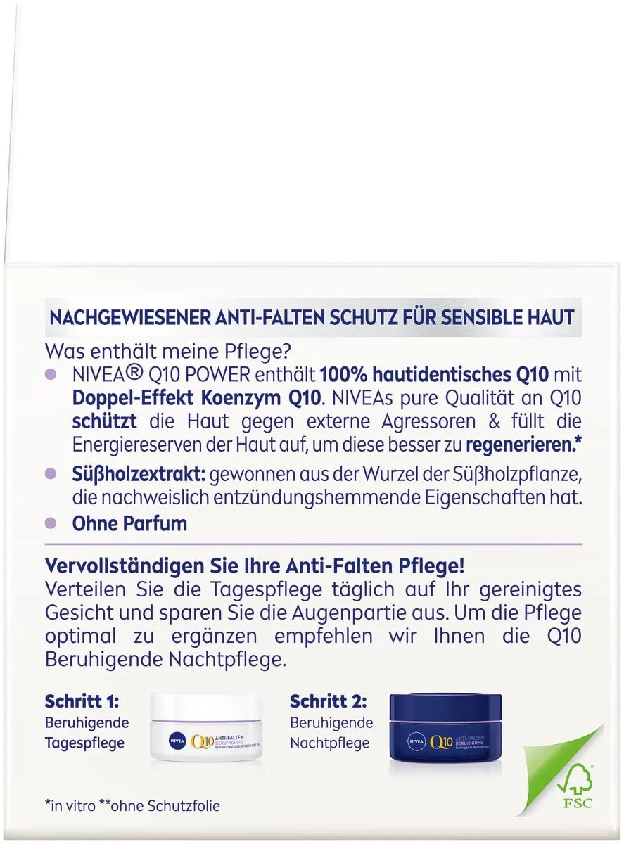 Денний крем NIVEA Q10 Anti-Wrinkle Soothing для чутливої шкіри SPF 15 50 мл, фото №4 Денний крем NIVEA Q10 Anti-Wrinkle Soothing для чутливої шкіри SPF 15 50 мл, фото №4