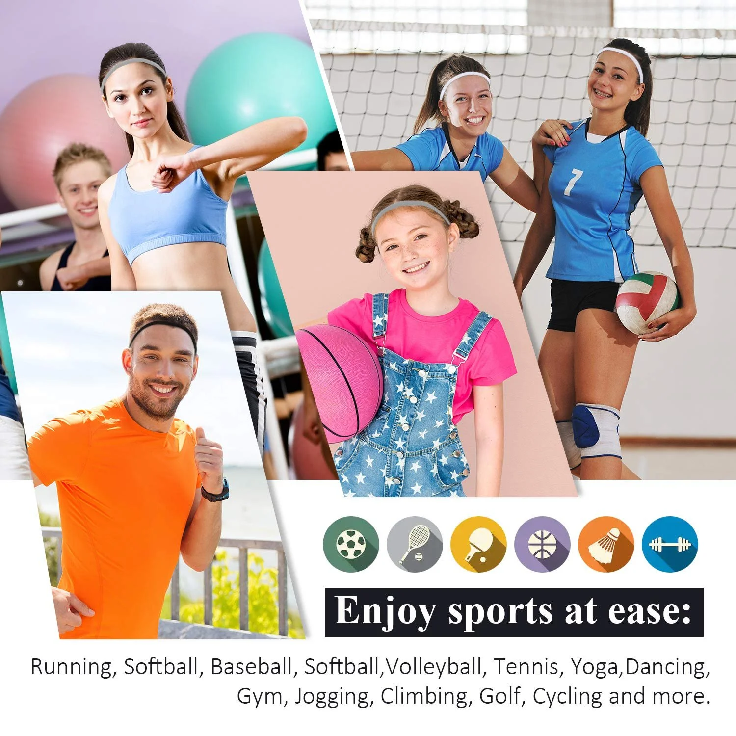 Спортивна Пов'язка на Голову Еластична Нековзка Товста 4 шт, фото №5