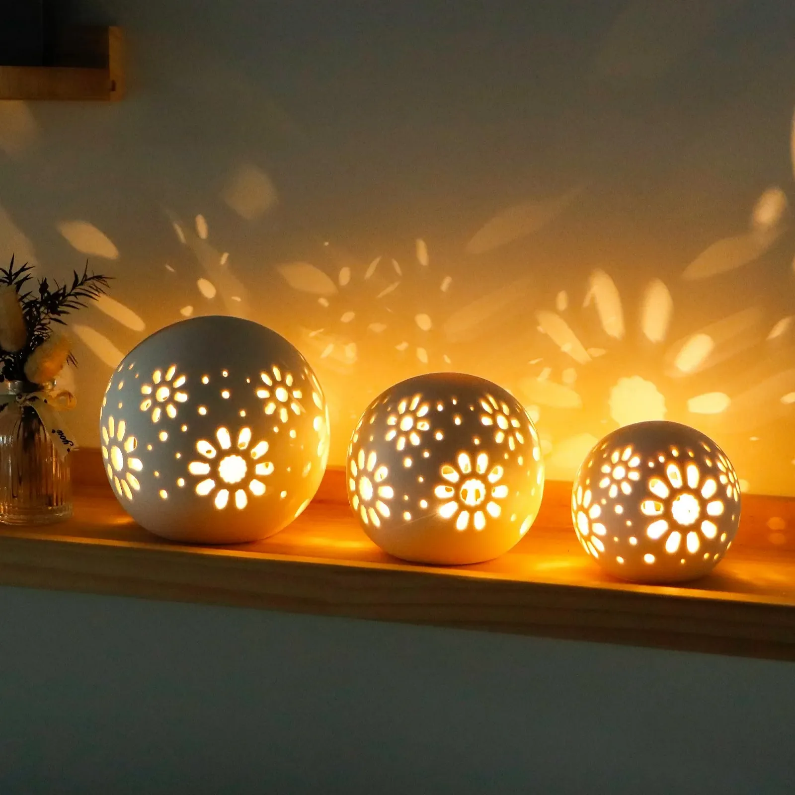 Настільні лампи JHY DESIGN набір з 3 шт керамічні висота 10 см на батарейках квітковий візерунок бездротові Egg, фото №3