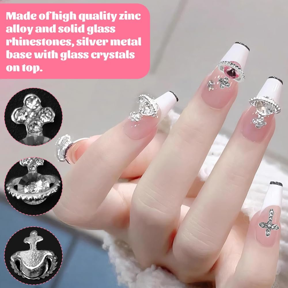 Прикраса для нігтів 3D Планета Сріблястий Білий Рожевий Набір аксесуарів, фото №3