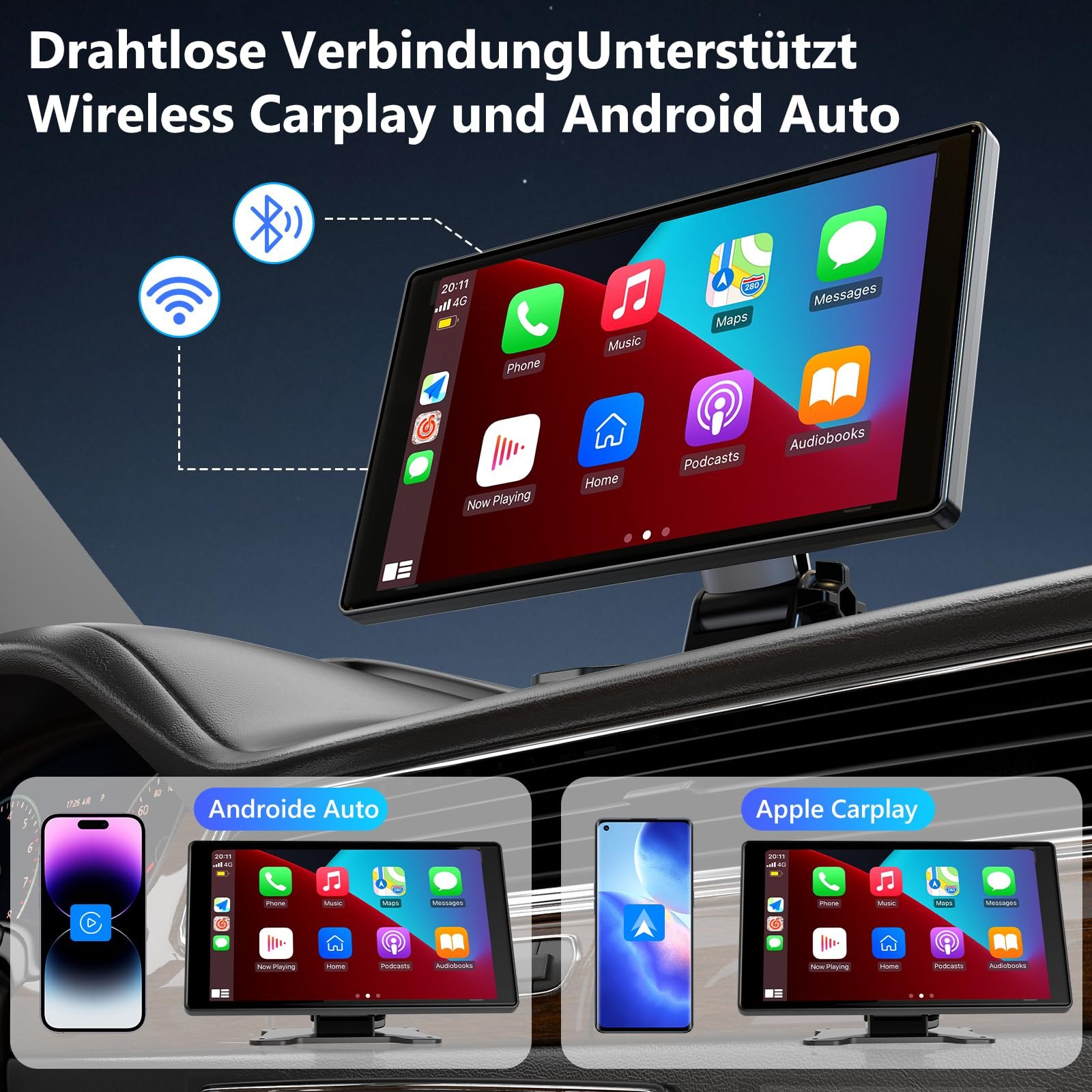 Дисплей Carplay CIRYASR 7 дюймов, беспроводной, автомобильная магнитола 2025, обновленная, портативный автомобильный мультимедийный плеер с Apple CarPlay и Android Car, камера заднего вида IP67, GPS-навигация, фото №2