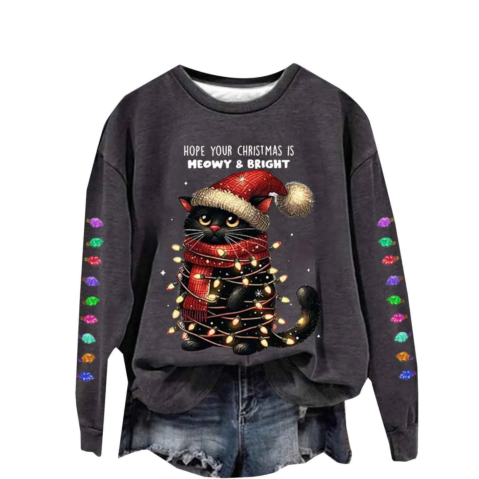 Женский Рождественский Свитшот Nuaoxyeu Santa Head, с круглым вырезом, без капюшона, утепленный флисом, классический, фото №1 Женский Рождественский Свитшот Nuaoxyeu Santa Head, с круглым вырезом, без капюшона, утепленный флисом, классический, фото №1