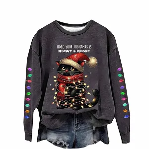 Женский Рождественский Свитшот Nuaoxyeu Santa Head, с круглым вырезом, без капюшона, утепленный флисом, классический - Фото 1