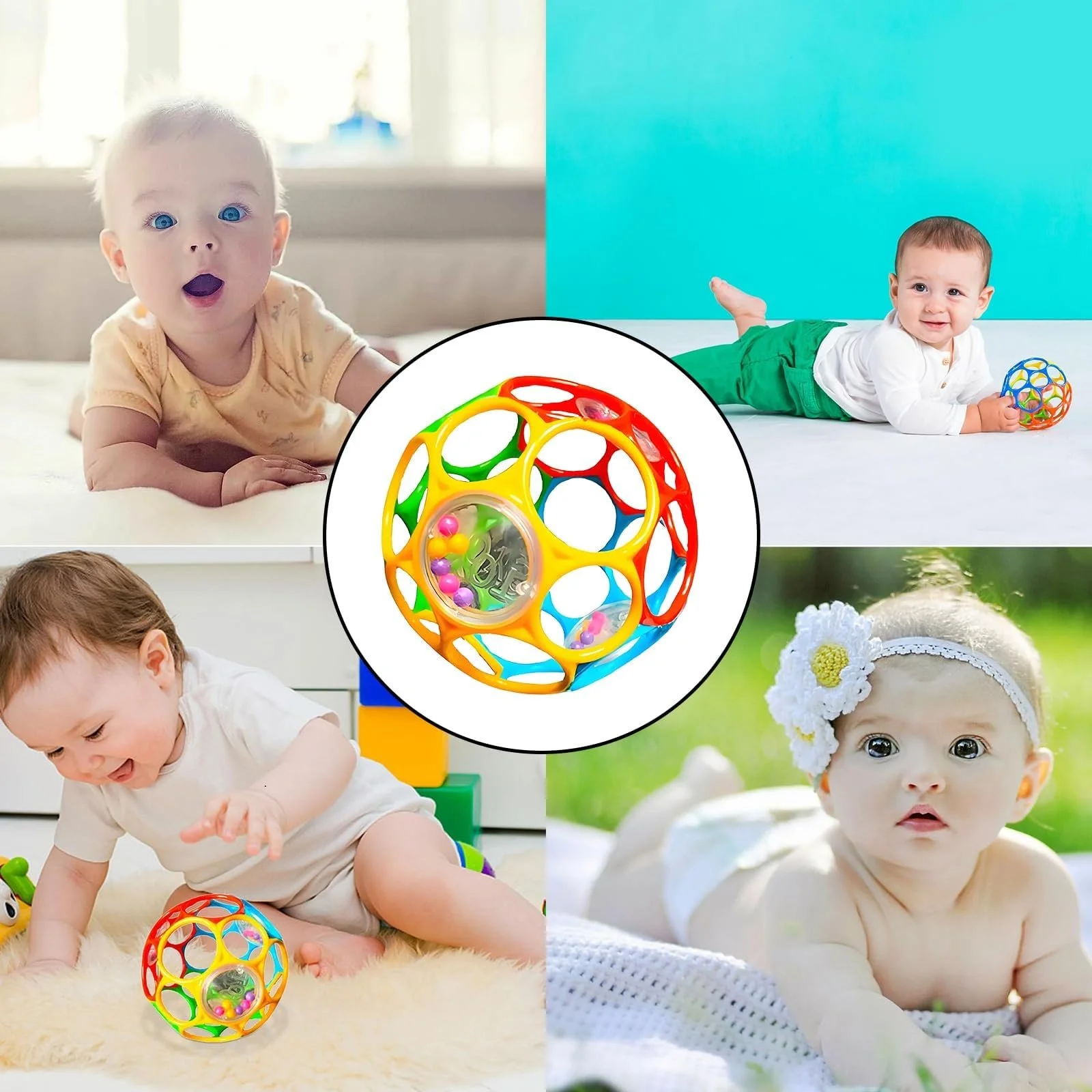 Мяч для младенцев разноцветный, игрушка-погремушка для младенцев 6 месяцев, развивает моторику, сенсорное развитие, легко держать, фото №7