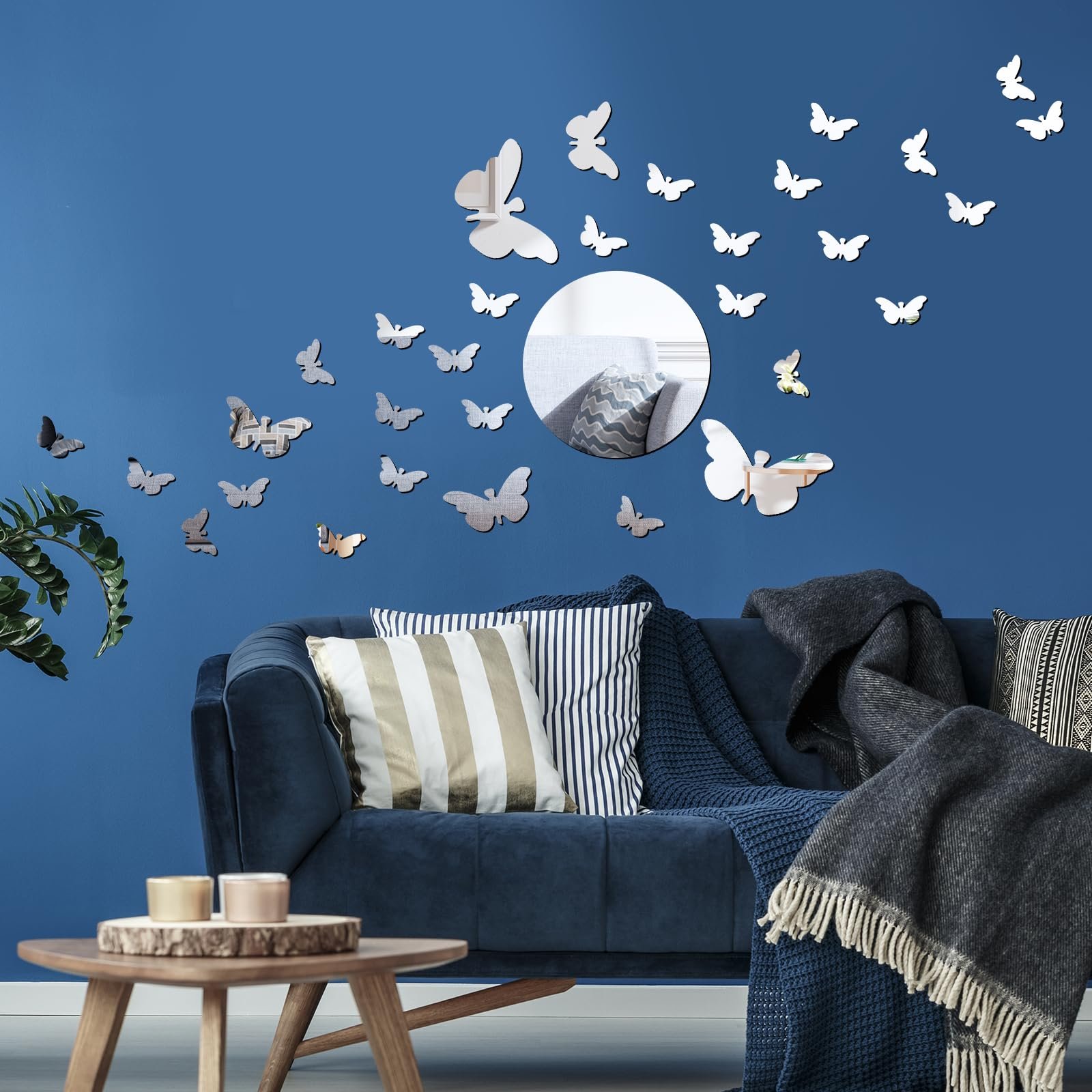 Зеркальные наклейки на стену 3D Butterfly 37 штук Серебристые, фото №4