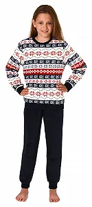 Дитяча піжама з довгими рукавами з манжетами в норвезькому стилі з коралового флісу, унісекс - Фото 1