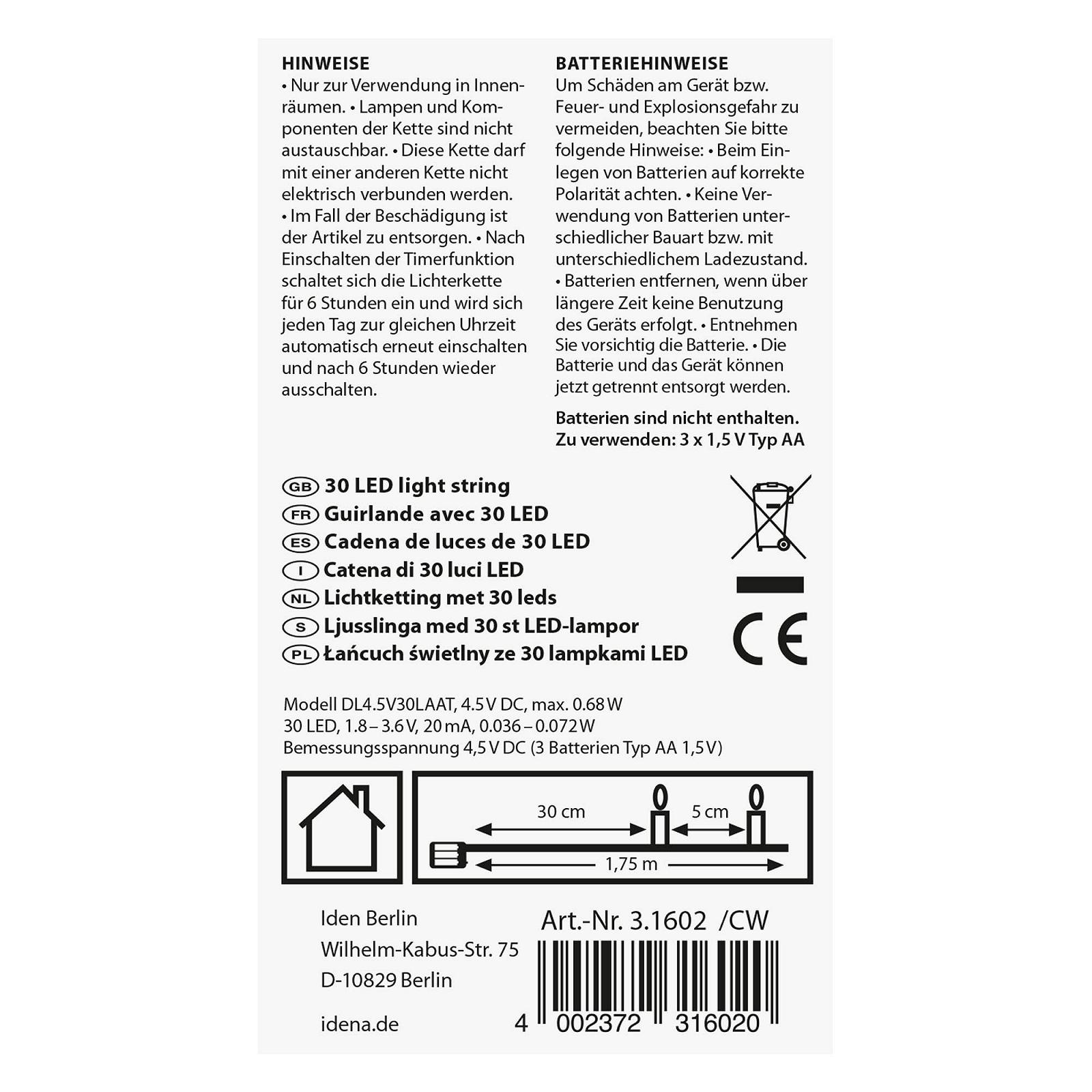 Гірлянда Idena LED 31602, 30 LED, теплий білий, 1,75 м, з пультом керування, фото №2