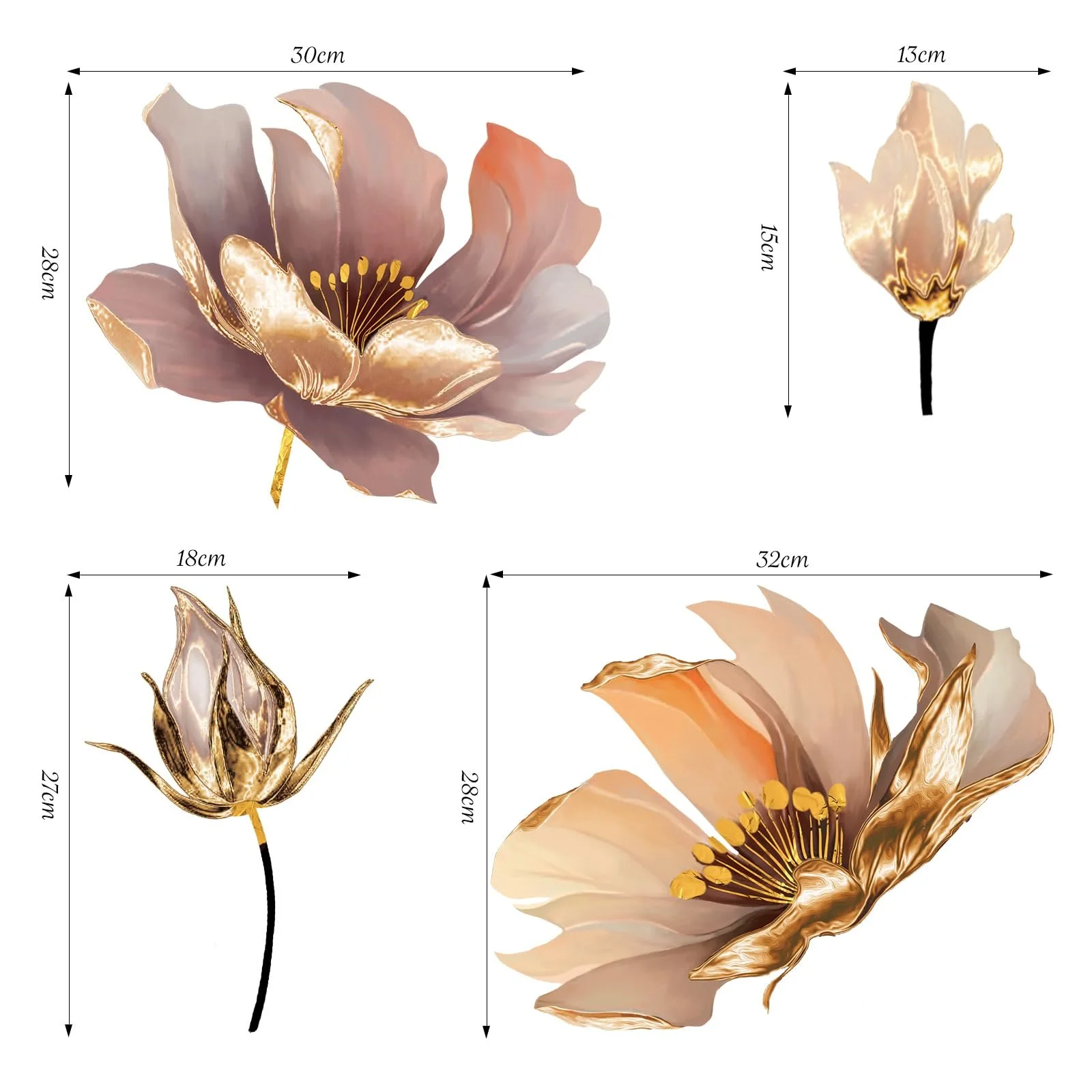 Настінна наклейка SHUCHING Квіти Лотос Золота Металік, фото №5