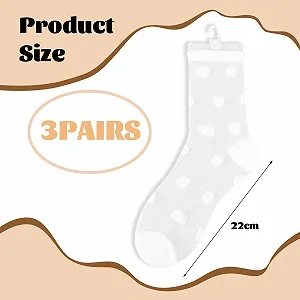 Носки Женские 3 Пары с Вышивкой Точками - Прозрачные Носки Тонкие Белые Деликатные Прозрачные Сетчатые Носки Летние Носки-Следы для Костюмов synthetic.ua - Фото 1