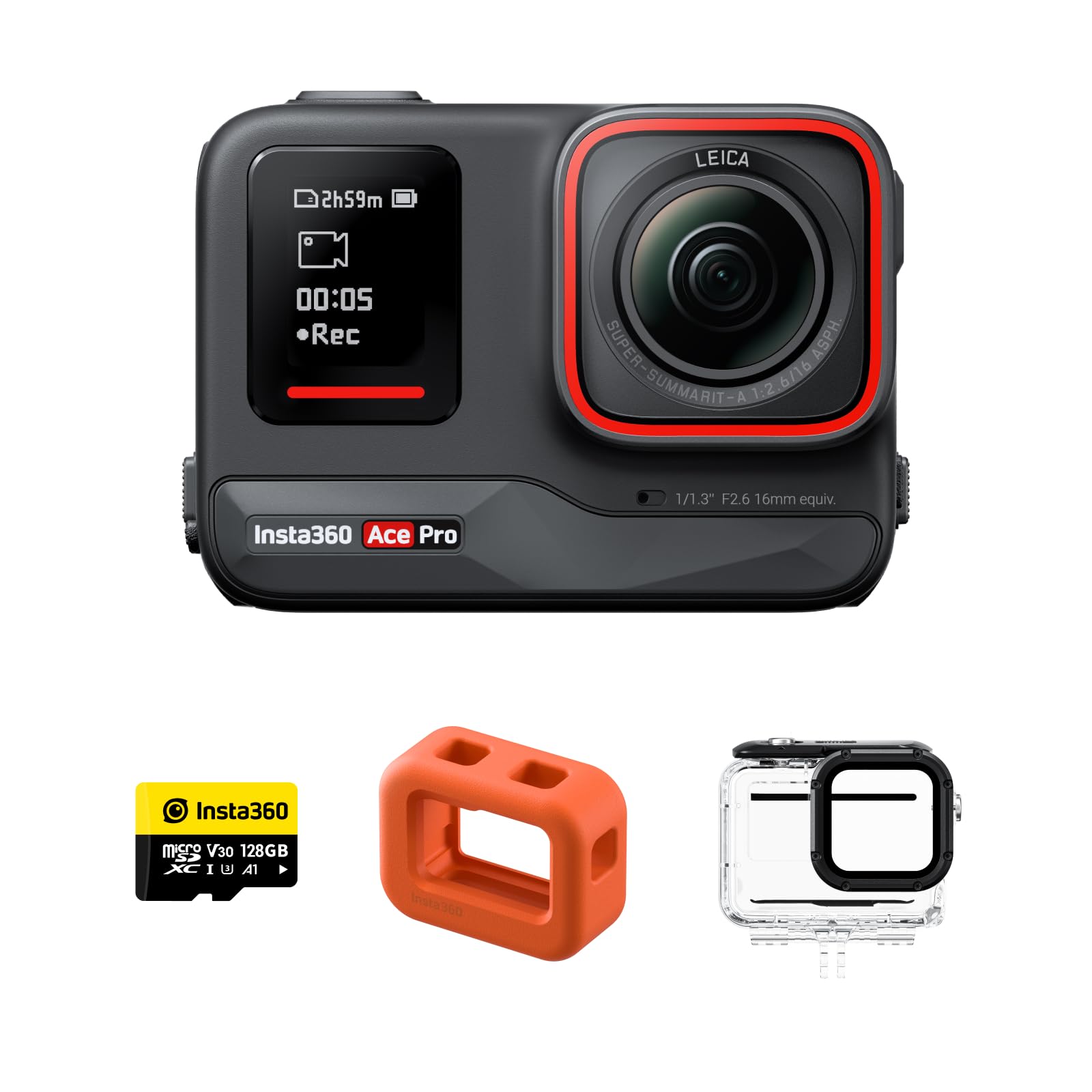 Insta360 Ace Pro Water Bundle Водонепроникна екшн-камера 1/1.3 датчик AI Шумоподавлення 4K120fps 2.4" складний екран AI-функції, фото №1