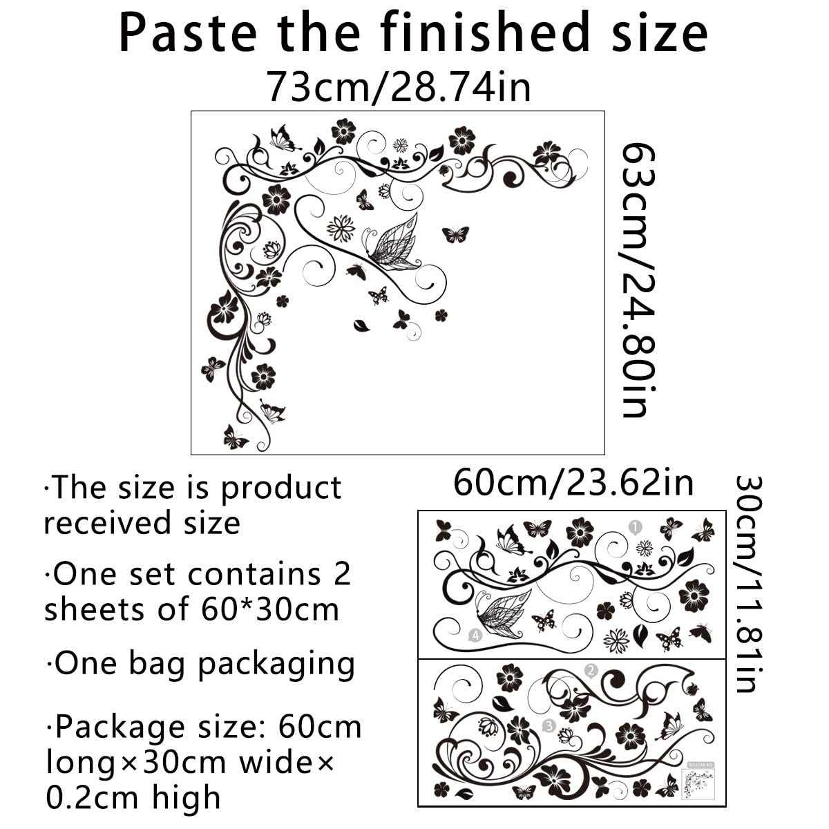 Наклейка на стіну COVPAW Лоза Метелики Квіти, фото №4 Наклейка на стіну COVPAW Лоза Метелики Квіти, фото №4