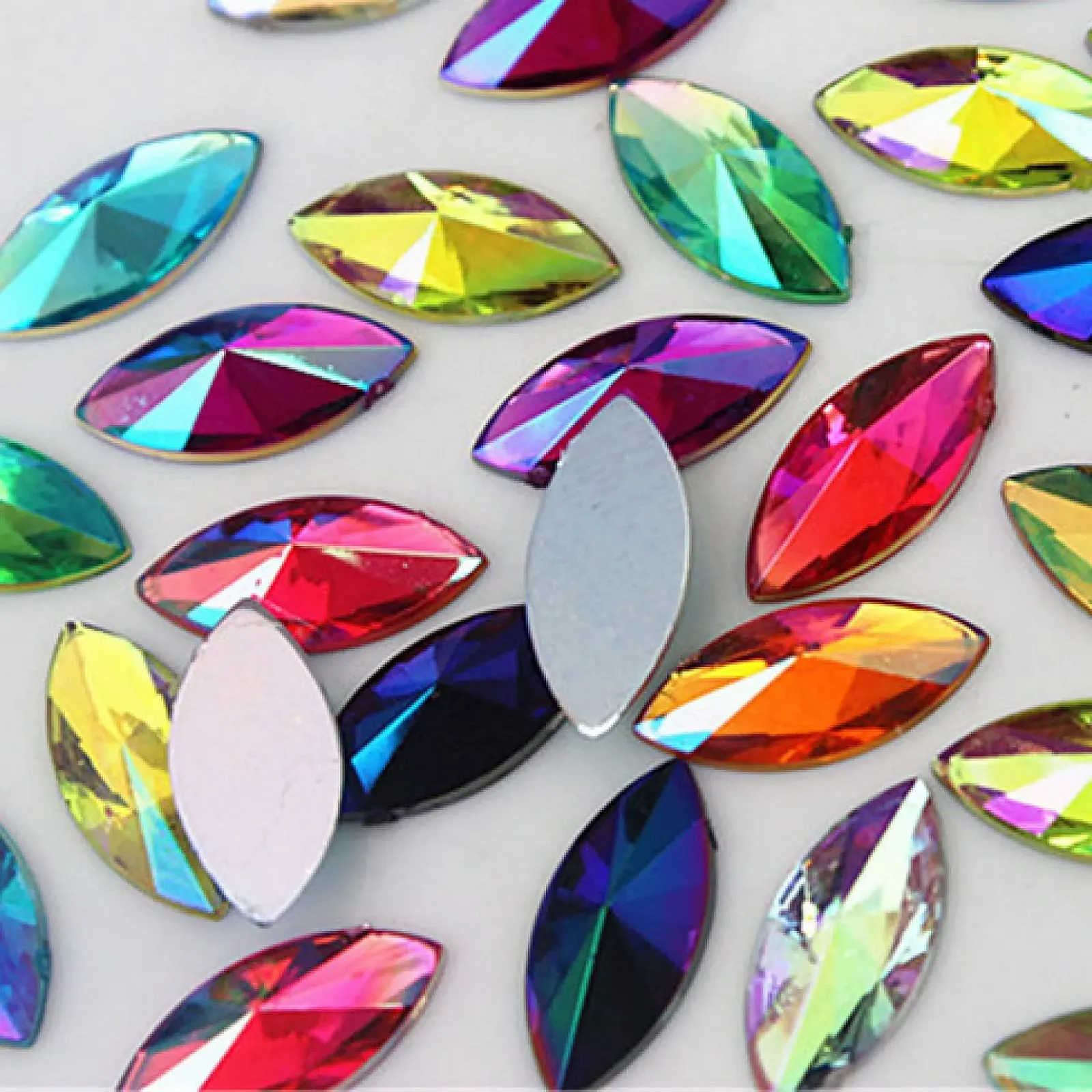 Стрази Кінське Око CHENRANYIN 7 x 14 мм, акрилові, колір Ab Sky Blue, 100 шт, фото №8