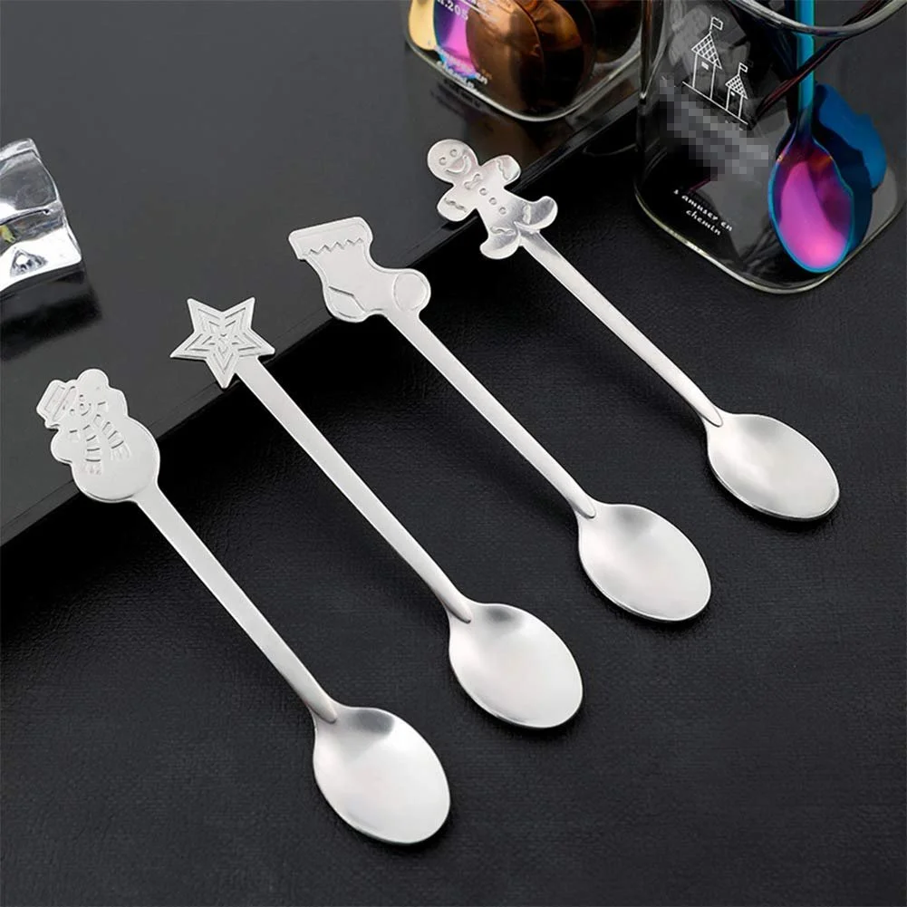 Набор из 8 кофейных ложек Christmas Spoon Set, ложки для десерта, рождественские ложки из нержавеющей стали, чайные ложки, ложки для сахара, ложки для мороженого, ложки для смешивания, кухонная утварь, фото №7