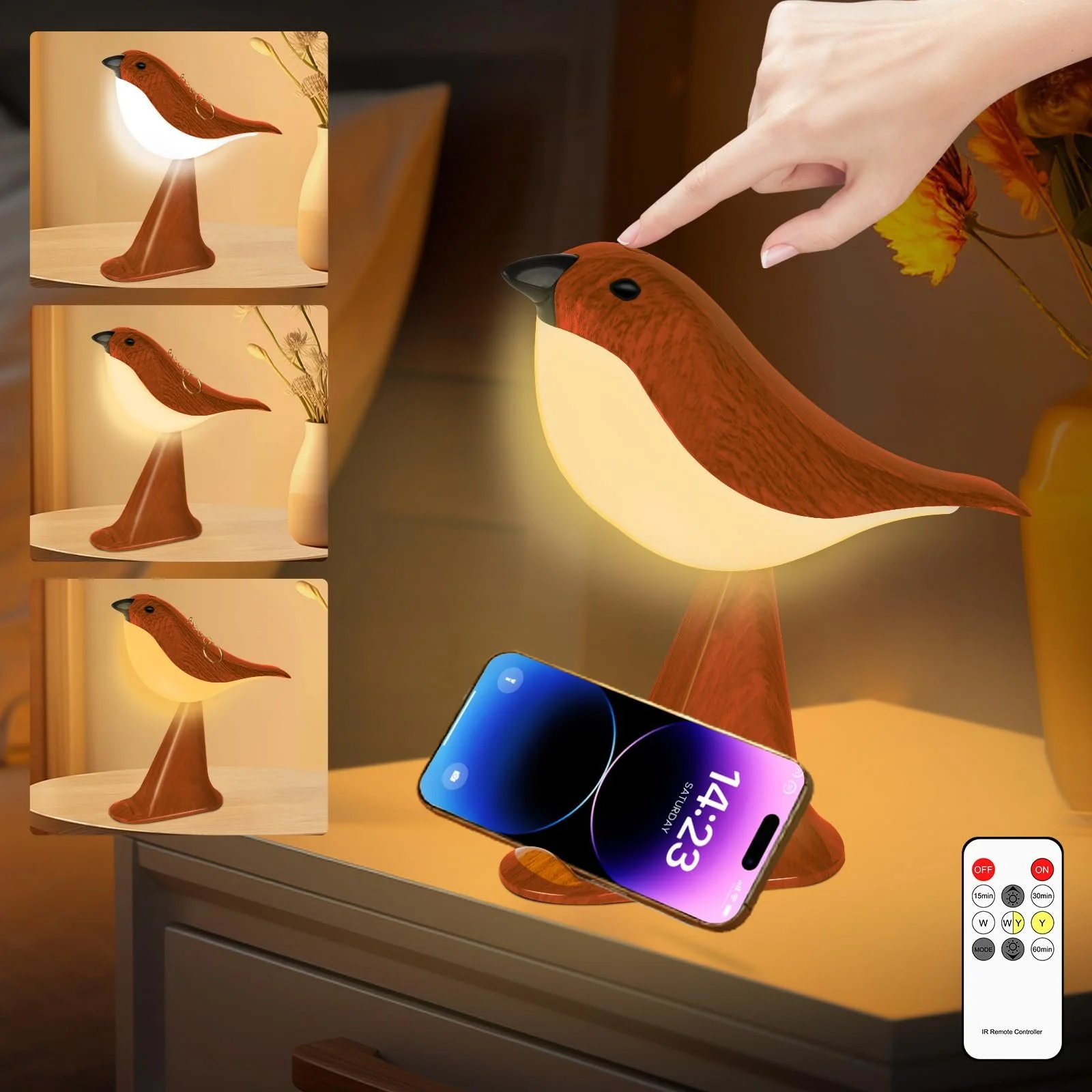 Настільна лампа LAVAED Stand Bird сенсорна акумуляторна USB червона, фото №1