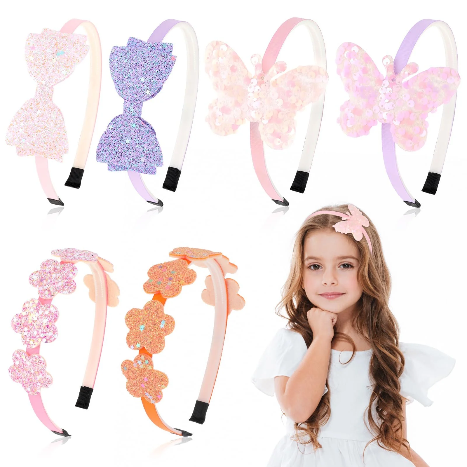 Обруч Блискучий Бант Метелик Квітковий Різнокольоровий, 6 шт, фото №1