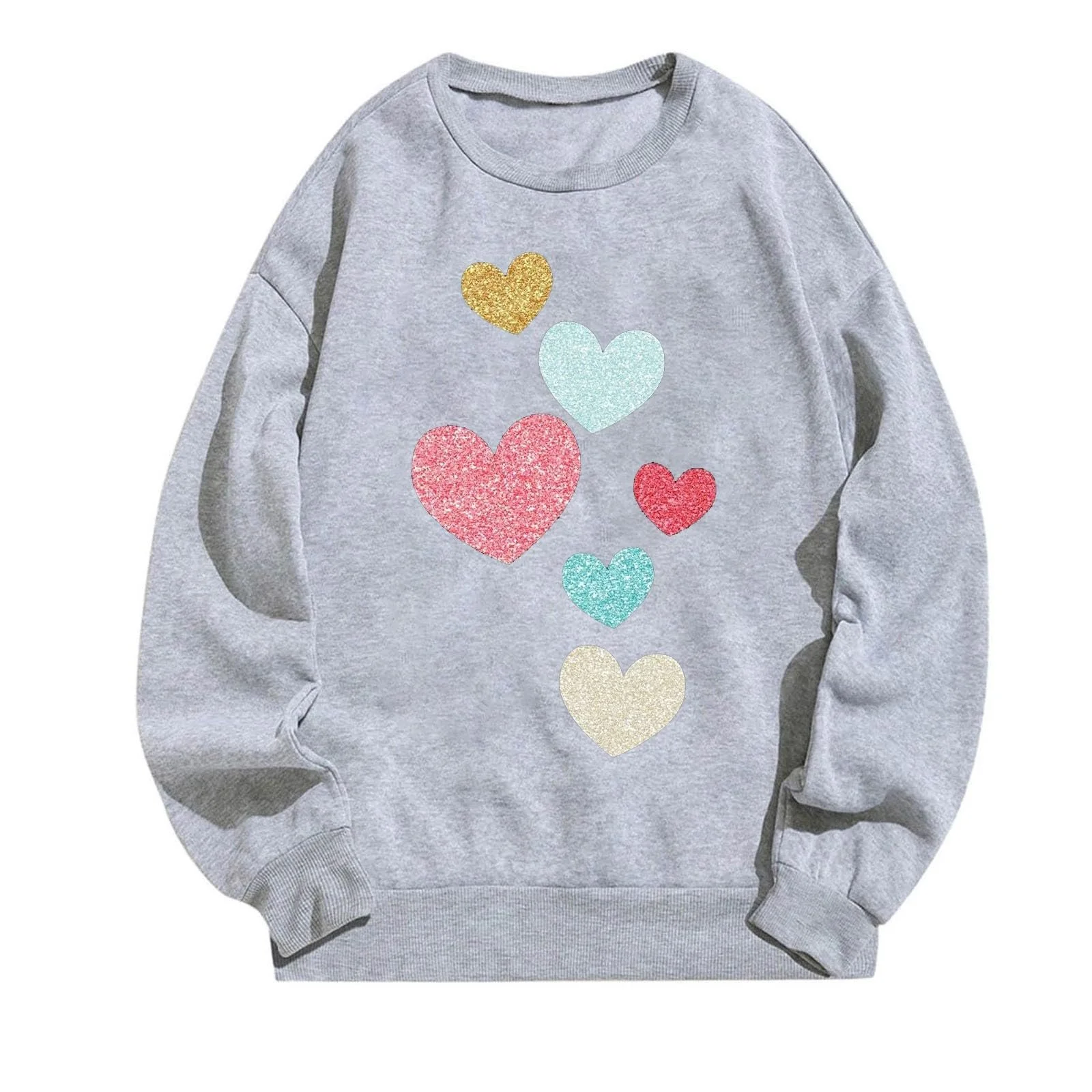 Женская флисовая куртка Толстовка с принтом ко Дню Святого Валентина, длинный рукав, круглый вырез, свободный верх, фото №1