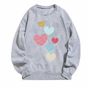 Женская флисовая куртка Толстовка с принтом ко Дню Святого Валентина, длинный рукав, круглый вырез, свободный верх - Фото 1