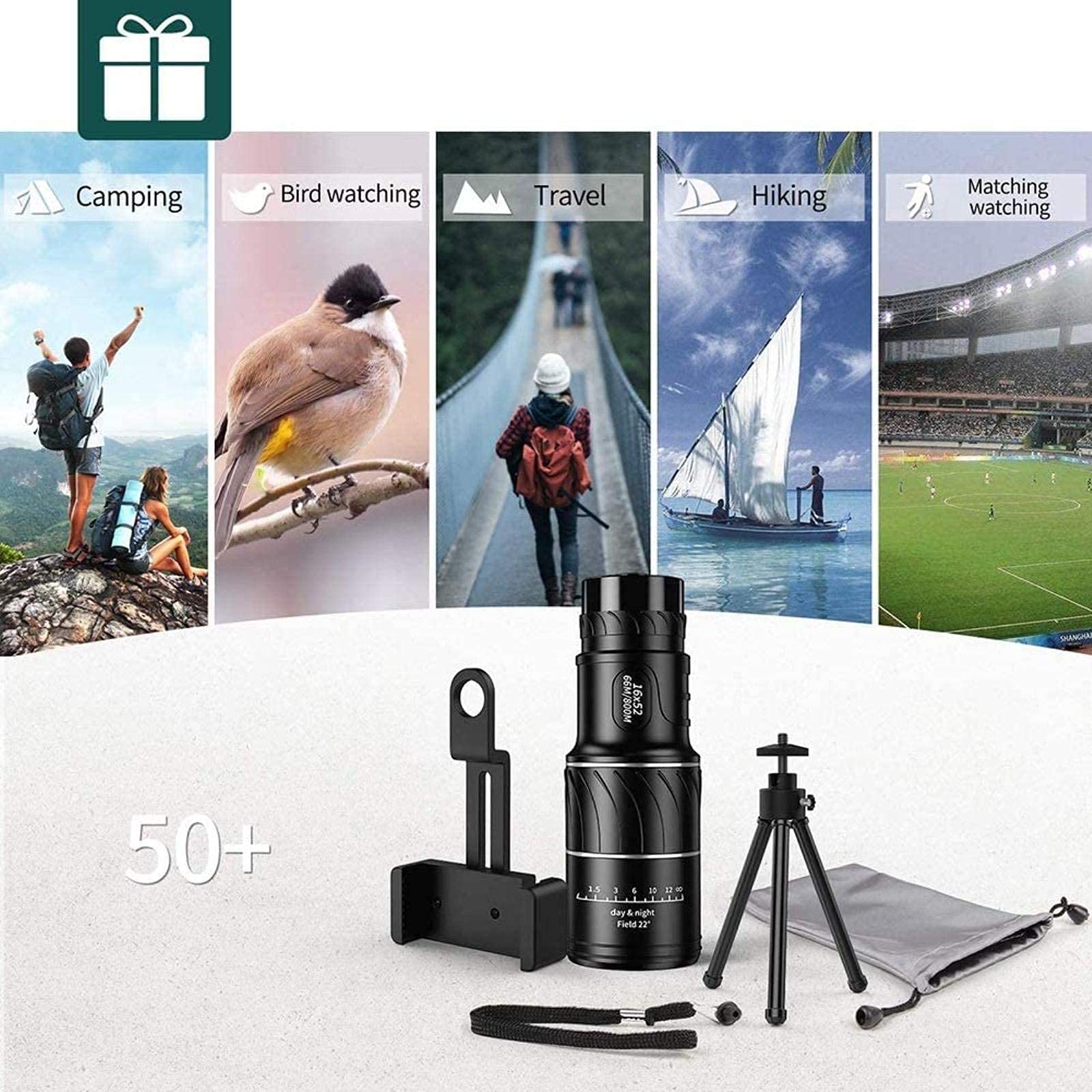 Монокуляр 16X52 Dual Focus HD Waterproof Compact, фото №7