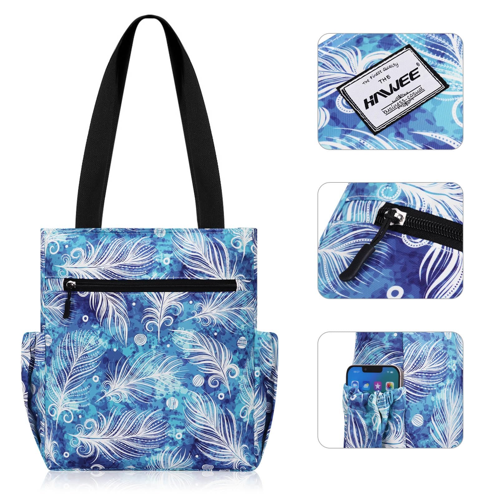 Сумка с короткими ручками Hawee Fashion, женская, с молнией, большая, для покупок, водонепроницаемая, для путешествий, работы, учебы, повседневной жизни, спортзала, пляжа, с перьями, фото №3