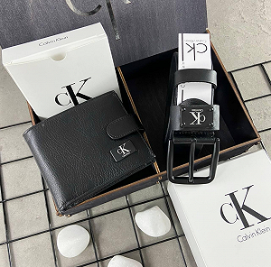 Подарунок для чоловіка шкіряний ремінь і гаманець Calvin Klein в подарунковій коробці - Фото 1