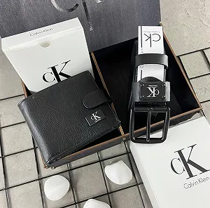 Подарунок для чоловіка шкіряний ремінь і гаманець Calvin Klein в подарунковій коробці - Фото 1