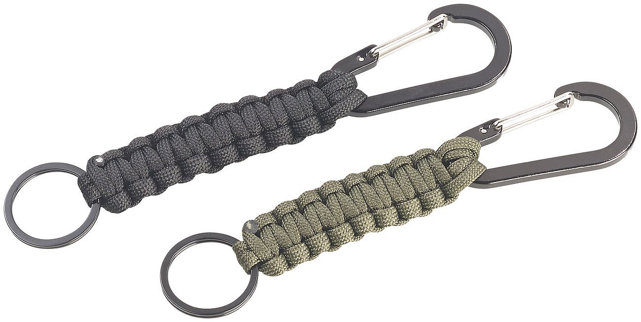 Брелок Semptec Urban Survival Technology Paracord, набор 2 шт, с карабином, веревка 1,2 м, черный/оливковый, фото №1