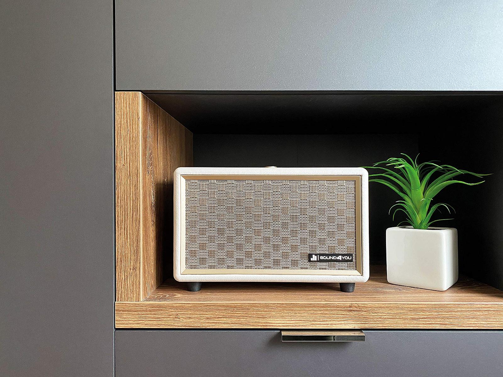 Колонка SCHWAIGER Retro 661712 Кожаный вид Деревянный корпус Белый, фото №4 Колонка SCHWAIGER Retro 661712 Кожаный вид Деревянный корпус Белый, фото №4