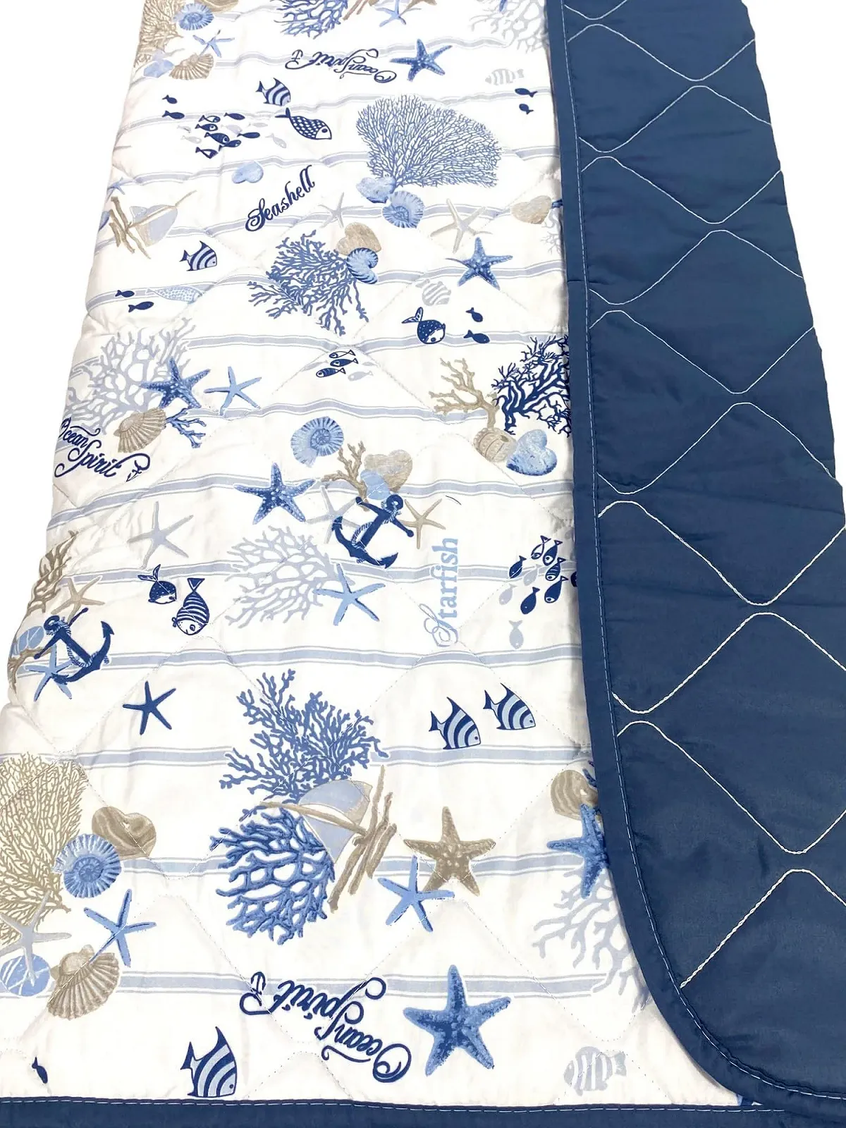 Текстильне покривало з бантом Tex family, море, корали та мушлі зі смугастою основою, двоспальне, фото №6