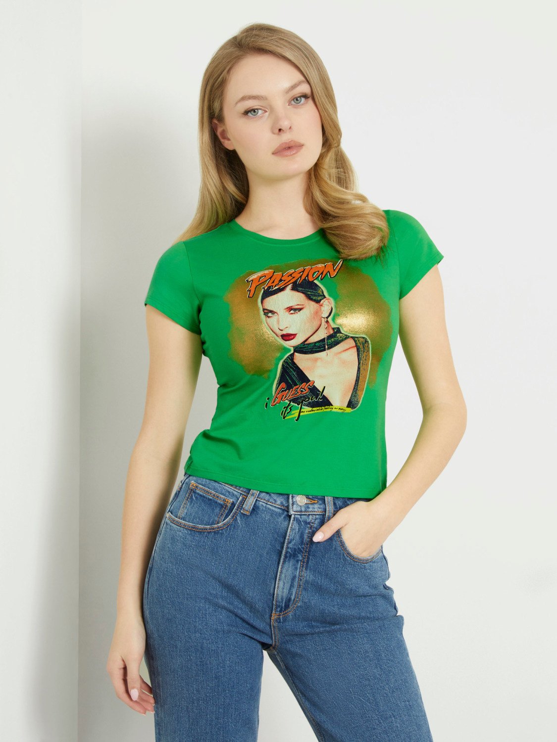 Женская футболка GUESS JEANS / Зеленая / Размер S, фото №2