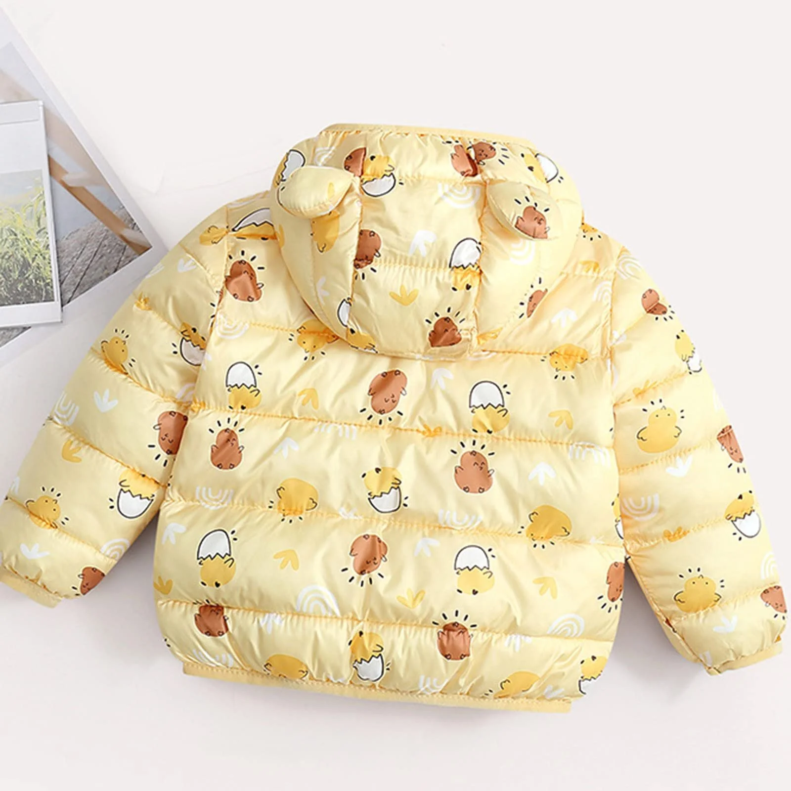 Детская стеганая куртка Generisch с мультяшным принтом, флисовая куртка с карманами, молнией, медвежьими ушками, повседневная зимняя детская куртка, элегантное осеннее пальто, мальчишеская куртка для активного отдыха, пуховик для девочек, фото №4