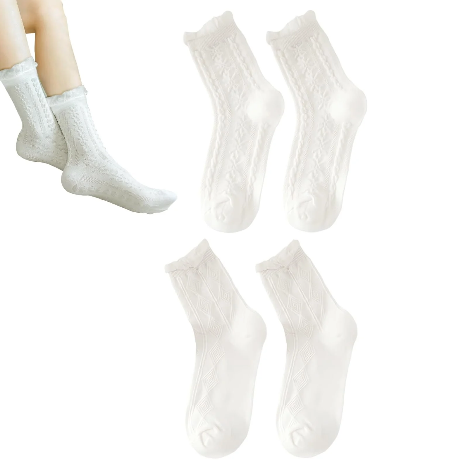 Носки с рюшами Dirndl, 2 пары, женские, белые, фото №1 Носки с рюшами Dirndl, 2 пары, женские, белые, фото №1