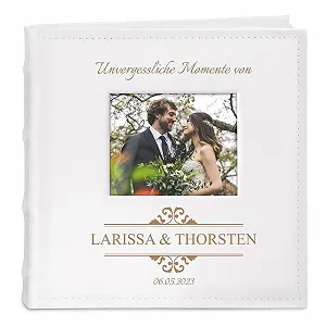 Альбом для фотографий Maverton вставного типа + с гравировкой - 21 x 22 см - Фотоальбом на 200 фотографий 10 x 15 см - 100 страниц - Белый - Фото 1