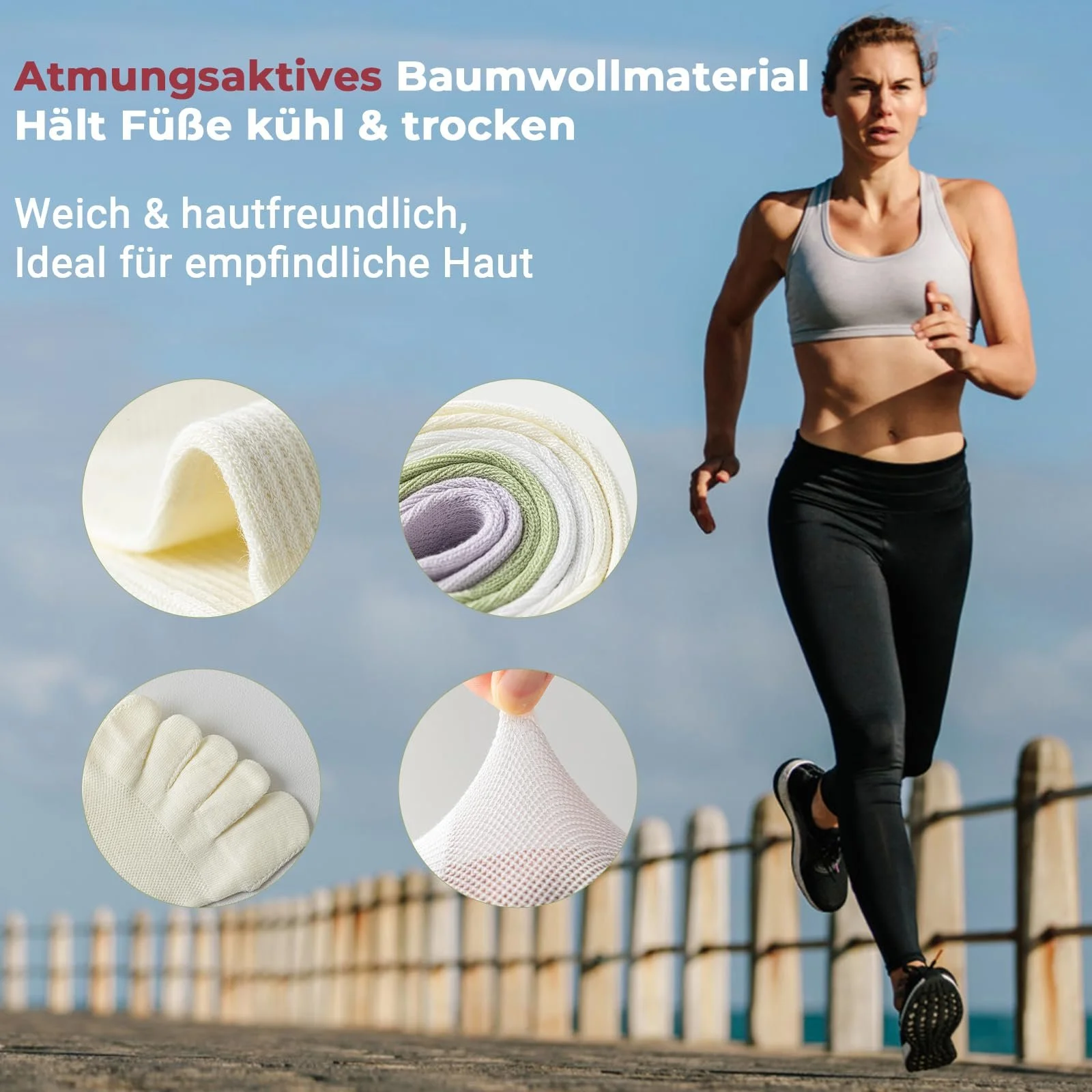 Дихаючі бавовняні шкарпетки П'ятипальцеві шкарпетки, фото №5