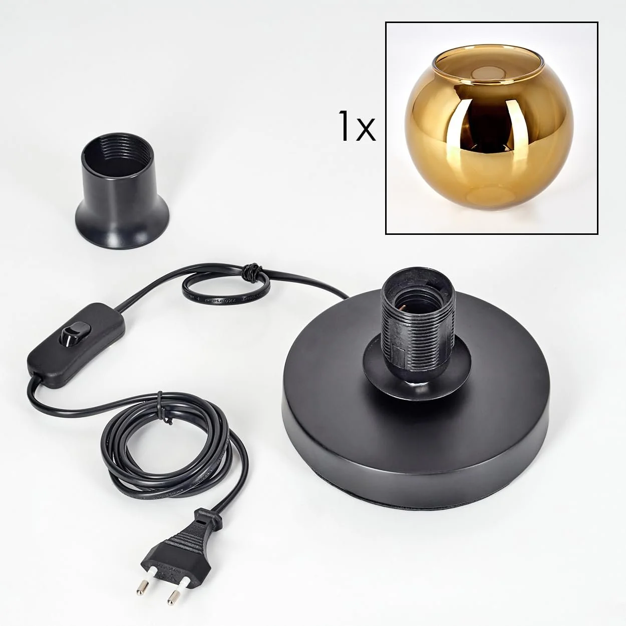 Настільна лампа HOFSTEIN Koyoto Retro Метал Скло Ø 15 см E27 Black/Gold, фото №5