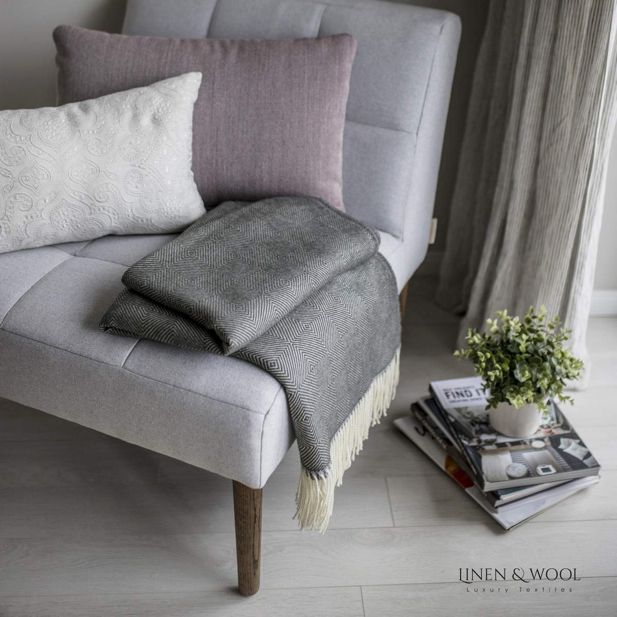 Покривало Linen & Cotton з 100% вовни мериноса ромб, фото №4