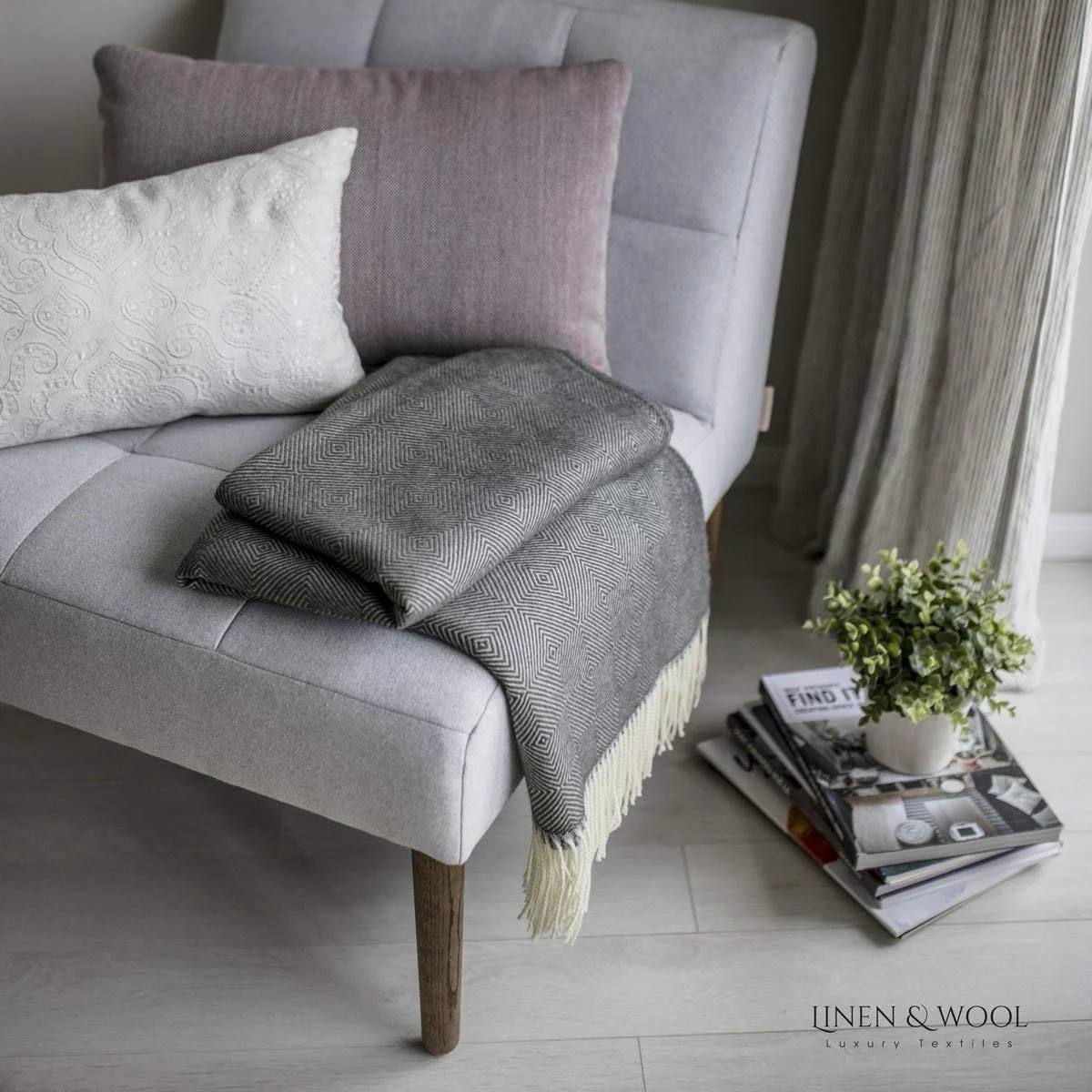 Одеяло Linen & Cotton из 100% шерсти мериноса ромб, фото №4