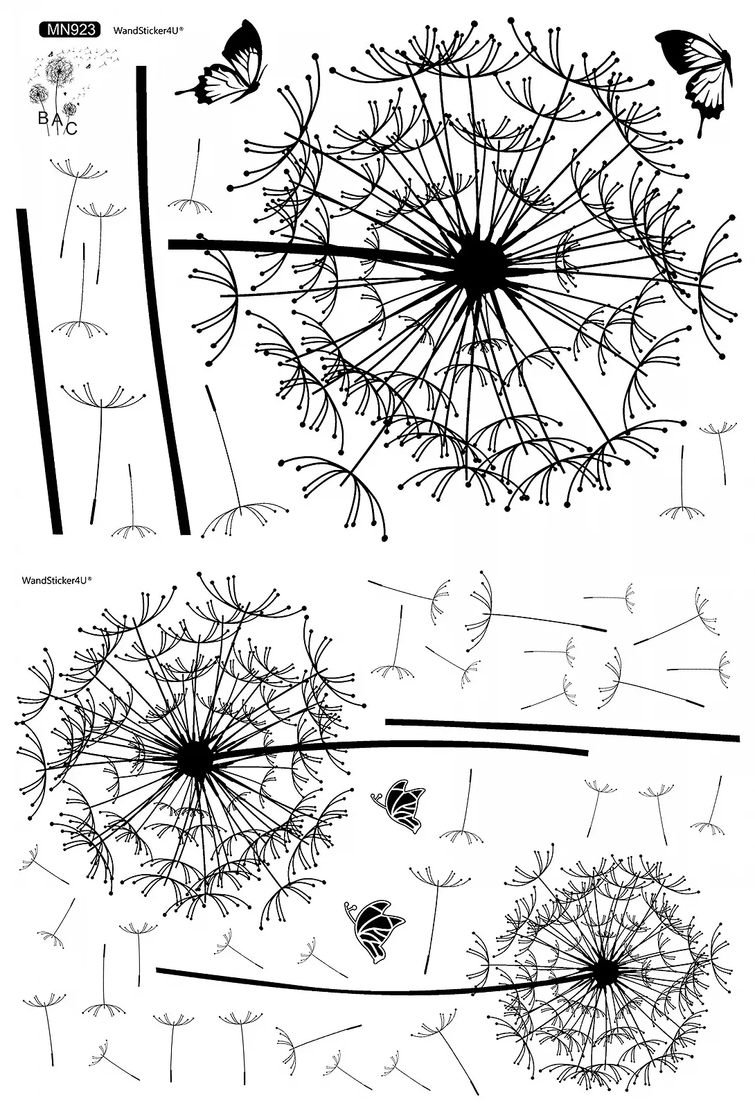 Наклейка на стіну WandSticker4U Dandelion Flower 3D Butterfly Black, фото №9 Наклейка на стіну WandSticker4U Dandelion Flower 3D Butterfly Black, фото №9