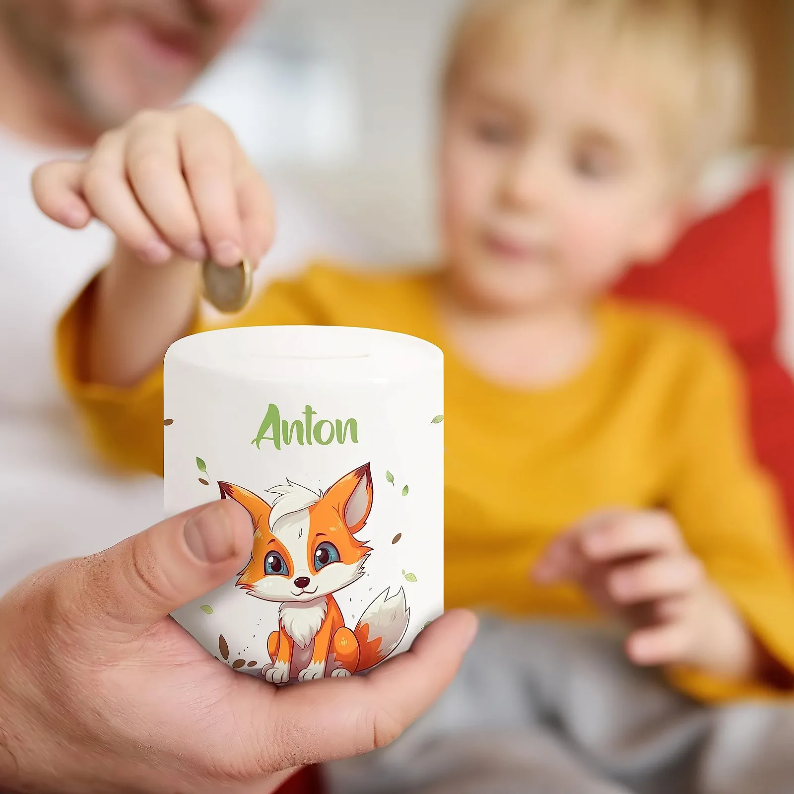 Скарбничка Лисиця та листя персоналізована керамічна, фото №4