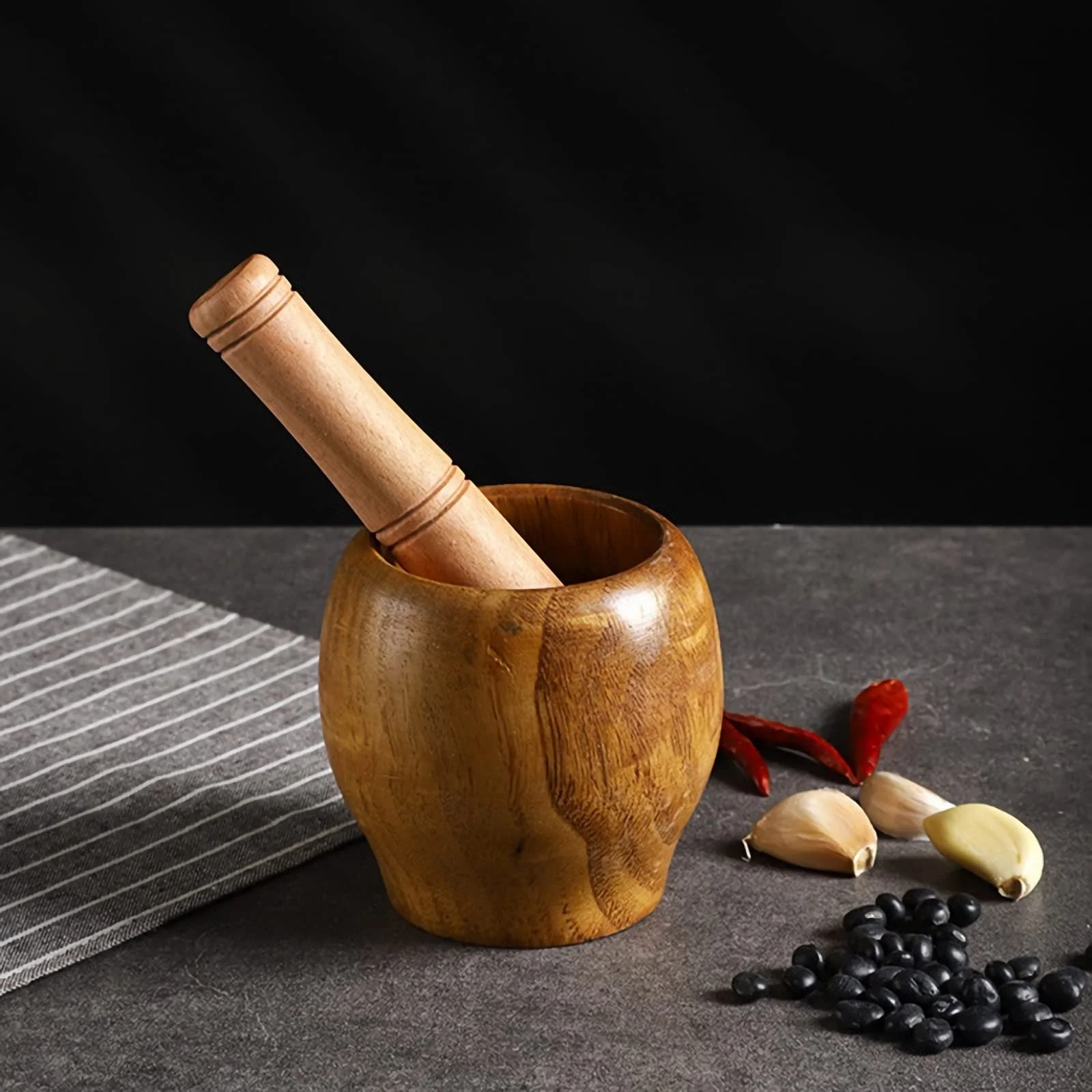 Ступка с пестиком Деревянная для измельчения чеснока и специй, фото №6