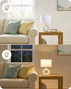 Настільна лампа EDISHINE Керамічна тканинний абажур E14 2700K synthetic.ua - Фото 1